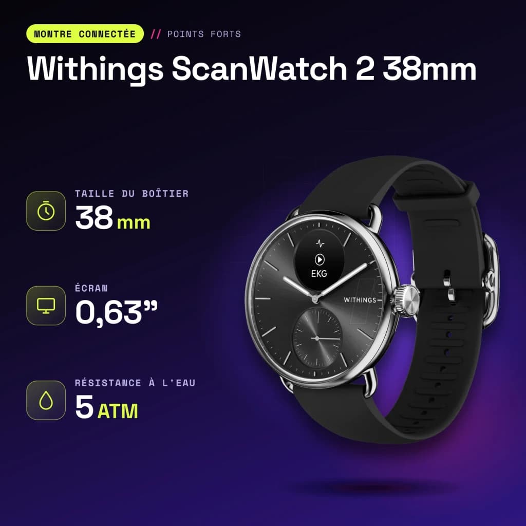 Withings ScanWatch 2 38mm Preto Frequência Cardíaca SpO2 - características
