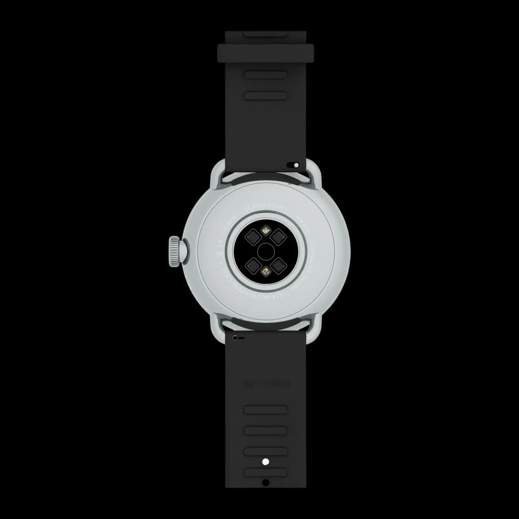 Withings ScanWatch 2 38mm Preto Frequência Cardíaca SpO2, vista traseira: sensor óptico SpO2 e bracelete preto