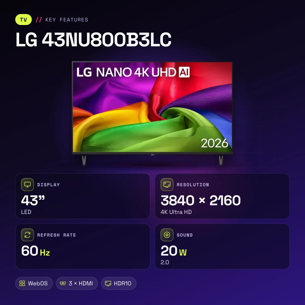 TV LG 43 pulgadas NanoCell LED 4K WebOS 26 Negro 43NU800B3LC - características