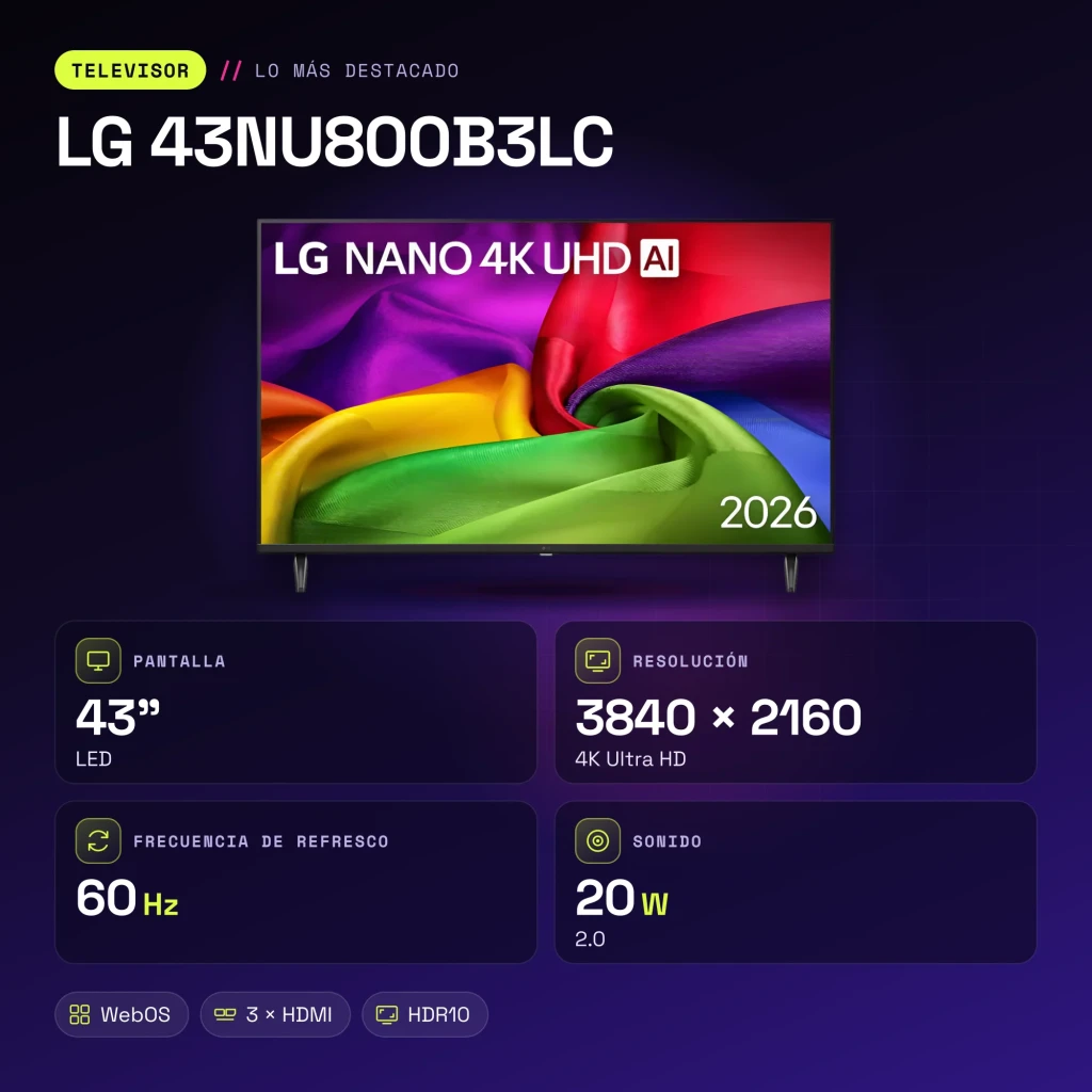 TV LG 43 pulgadas NanoCell LED 4K WebOS 26 Negro 43NU800B3LC - características