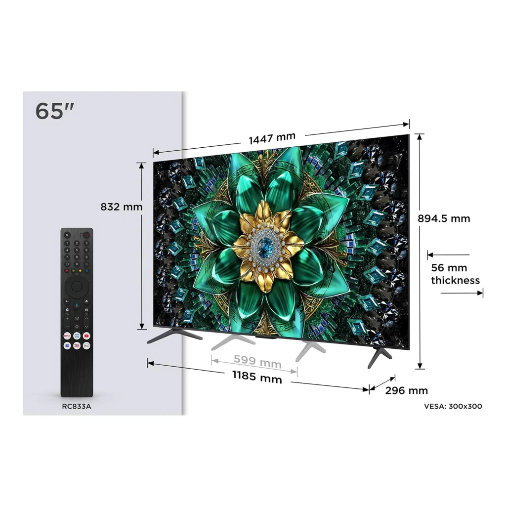 TV LG 43 pulgadas NanoCell LED 4K WebOS 26 Negro 43NU800B3LC, diagrama de medidas: ancho 1447mm, alto 894,5mm, grosor 56mm