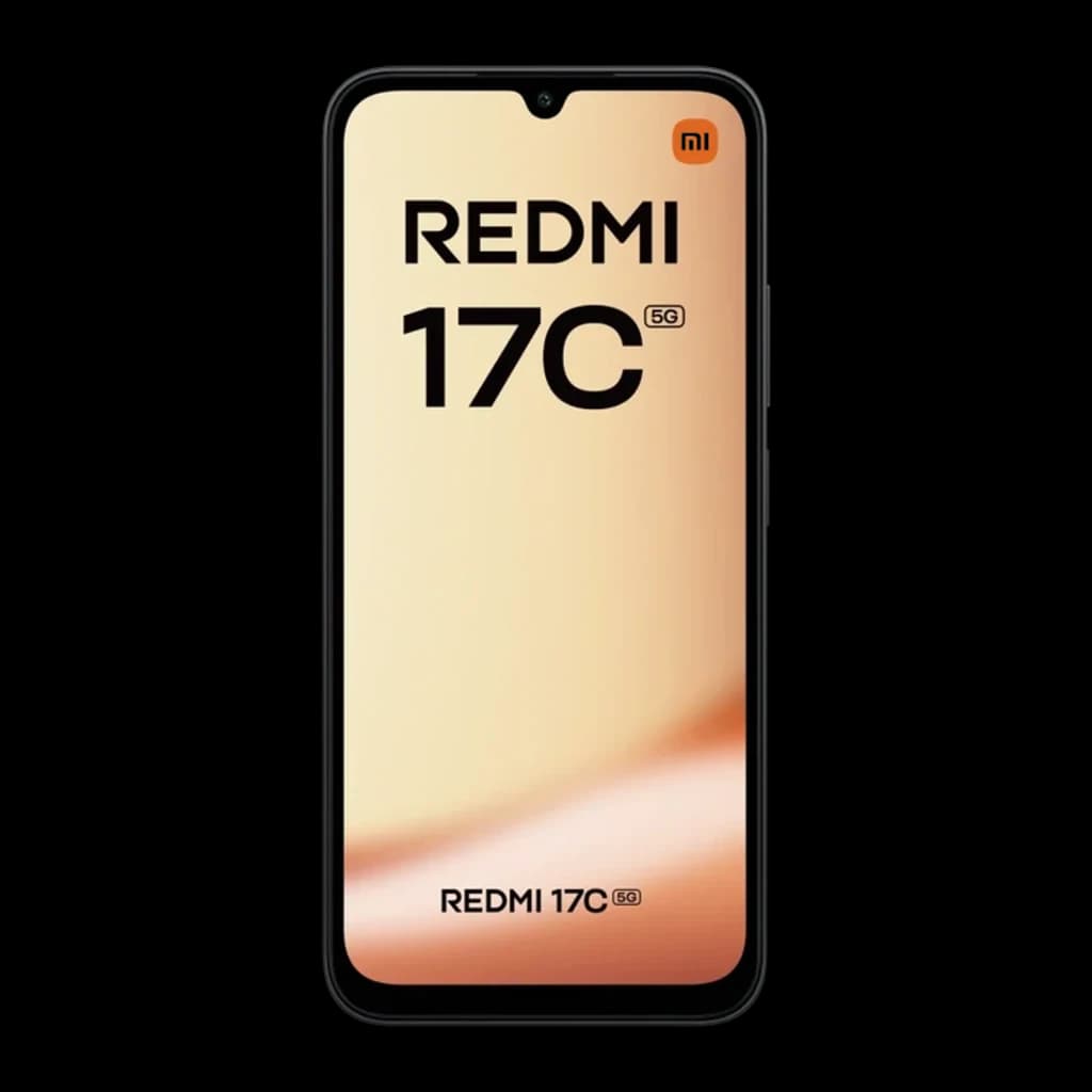 Xiaomi Redmi 17C 5G Noir, écran 6,9 pouces avec encoche en goutte, bordures fines, façade or mat, logo Redmi 17C 5G affiché, batterie 6000mAh mentionnée