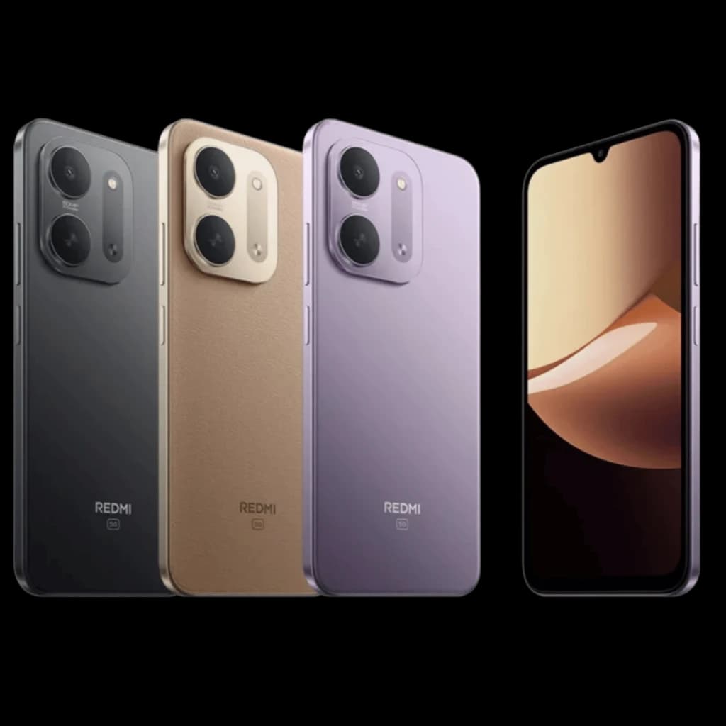 Xiaomi Redmi 17C 5G castanho com traseira texturizada, módulo de câmeras duplas, tela de 6,9 polegadas com notch em gota e bateria 6000mAh