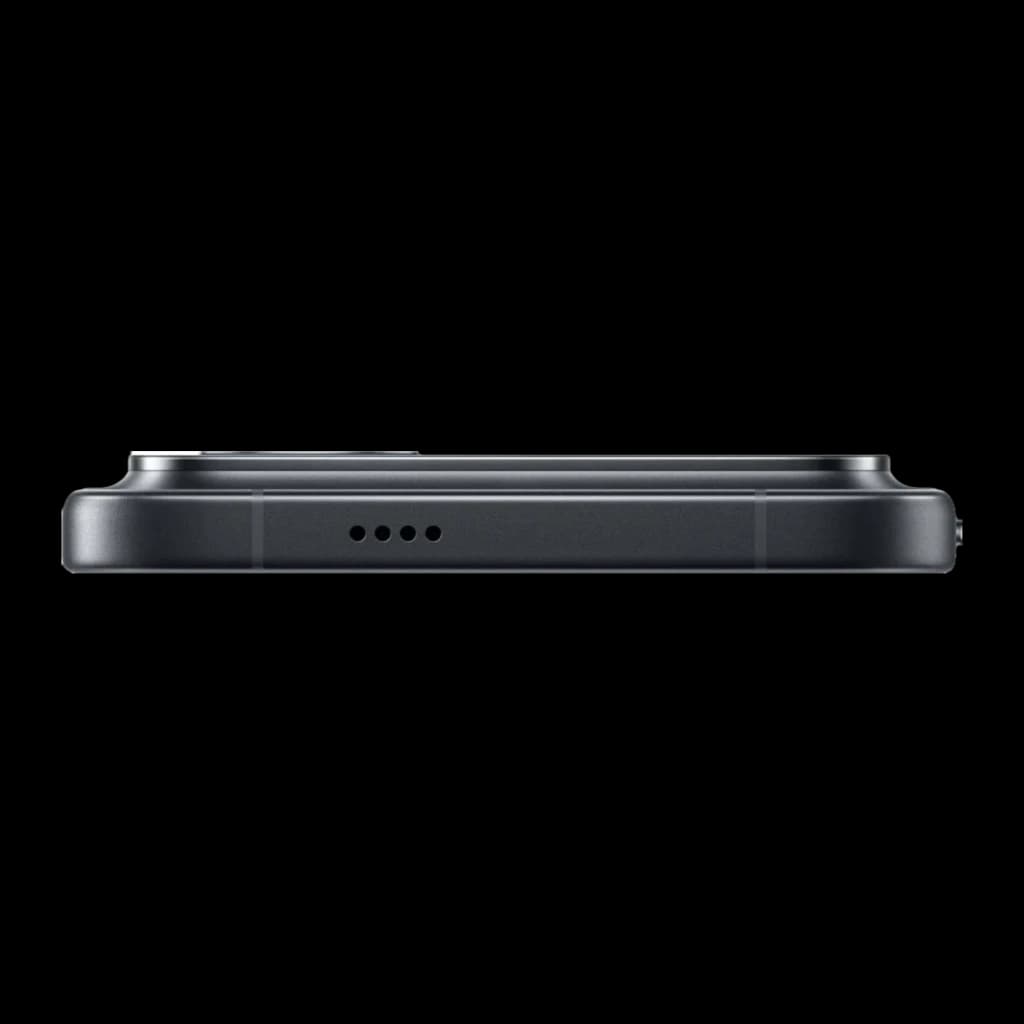 Xiaomi POCO F9 Ultra 5G noir, tranche supérieure plate avec module photo proéminent et grille d’aération centrale, design épuré en aluminium sombre