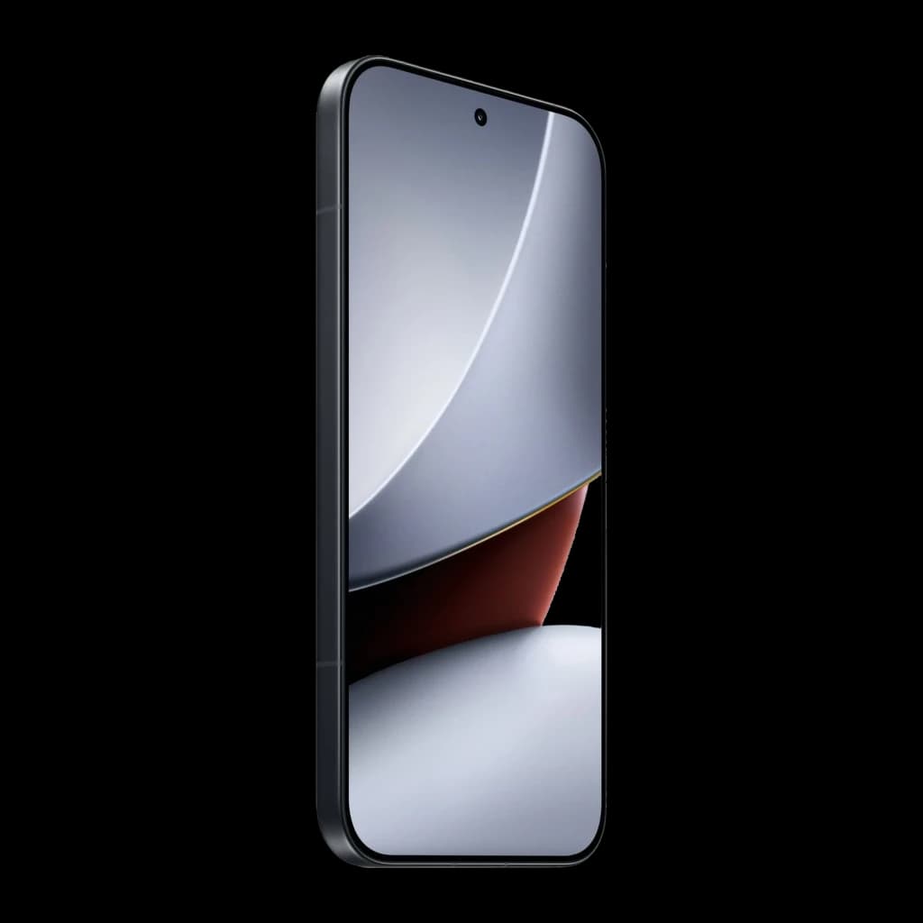 Xiaomi POCO F9 Ultra 5G noir avec écran bord à bord poinçon centré, bords fins, tranche sombre mate, design élégant aux reflets métalliques