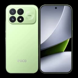 Xiami POCO F9 Pro verde con 3 cámaras traseras grandes y módulo cuadrado, pantalla frontal sin bordes con perforación central, acabado mate elegante