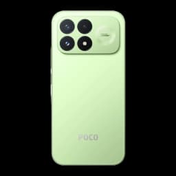 Xiami POCO F9 Pro verde menta con módulo rectangular y triple cámara grande, sensor 200MP OIS destacado, acabado mate y logo POCO en la trasera