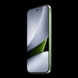 Xiami POCO F9 Pro verde con pantalla borde a borde, orificio centrado para cámara frontal, bordes planos y botones laterales; acabado moderno y minimalista