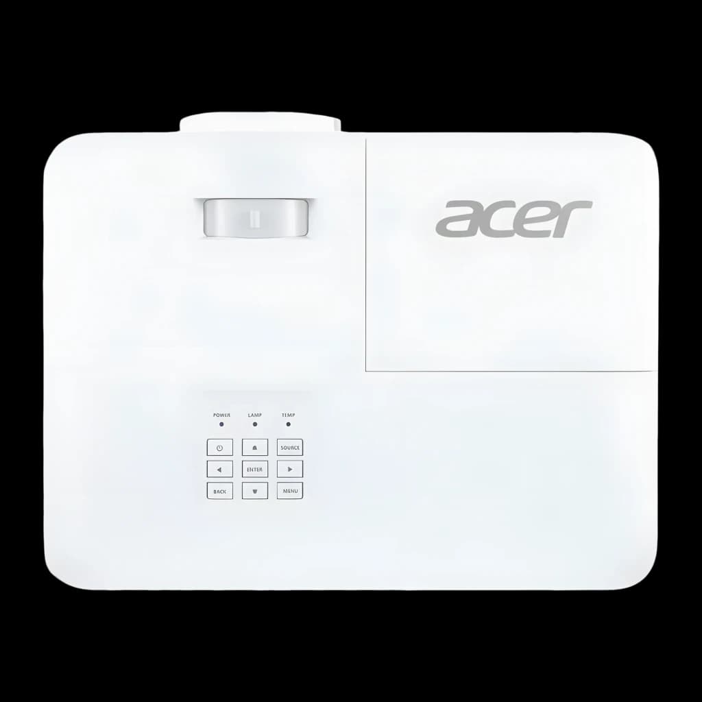 Acer Vidéoprojecteur X1827 4K UHD Blanc, vue du dessus: objectif, panneau de boutons et logo Acer