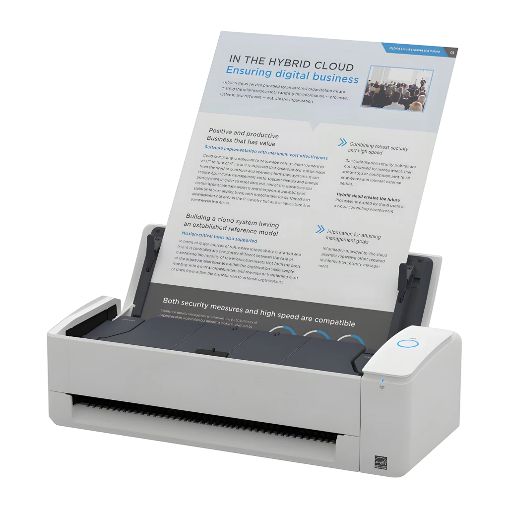 Escáner de documentos Ricoh FUJITSU ScanSnap iX1300 A4 compacto, color blanco, con alimentador automático frontal y botón circular azul, salida superior de - Ítem5