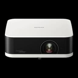 Epson V11HB72040 1080p 3LCD noir et blanc, vue de face: objectif central, logo Bose et corps bicolore
