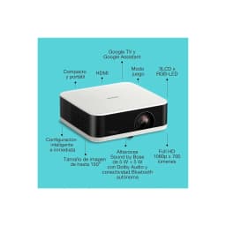 Epson V11HB72040 1080p 3LCD 700lm noir, infographie: caractéristiques clés avec textes sur fond turquoise