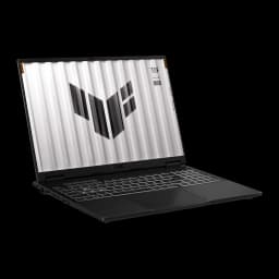 ASUS TUF Gaming F16 1TB gris, vista frontal en ángulo: pantalla con logo TUF, teclado y touchpad visibles