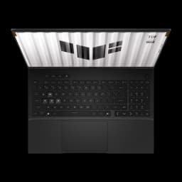 ASUS TUF Gaming F16 1TB Gris Jager, vista superior: teclado QWERTY español, touchpad y pantalla con logo TUF