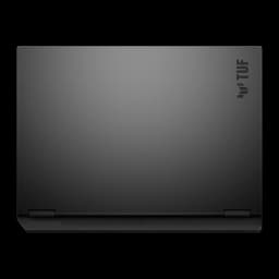 ASUS TUF Gaming F16 1TB gris, vista trasera: tapa cerrada con logo TUF en esquina superior derecha y textura mate