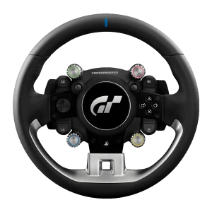 Thrustmaster GT Wheel Add-On negro, vista frontal: logo GT central, diales de colores, botones PlayStation y conector