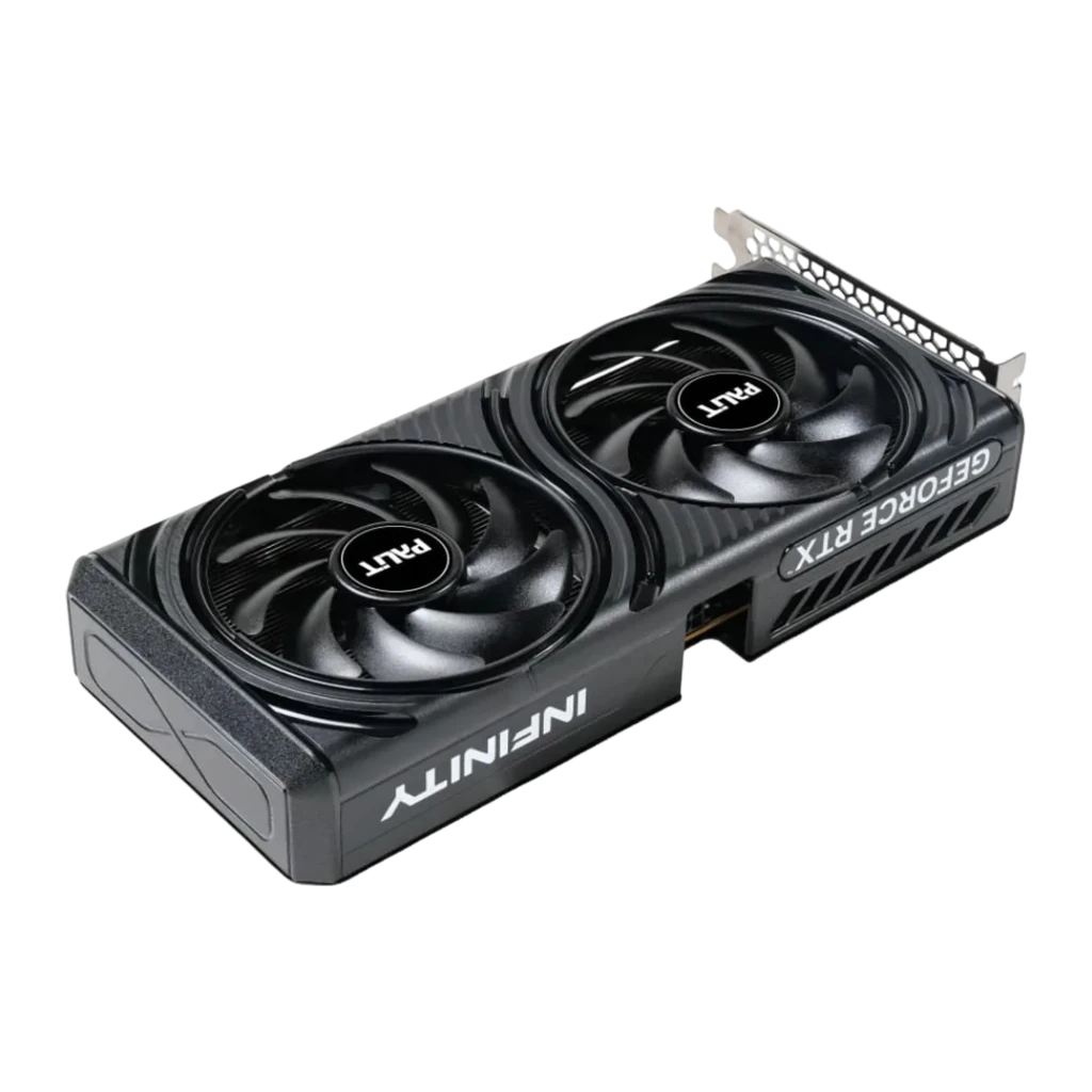 Palit GeForce RTX 5060 Infinity 2 OC 8GB preto, placa e caixa: vista frontal com cooler duplo e embalagem - Item2