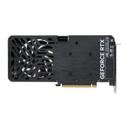 Palit GeForce RTX 5060 Infinity 2 OC 8GB negro, reverso: backplate metálico cepillado con calados en chevron y conector PCIe