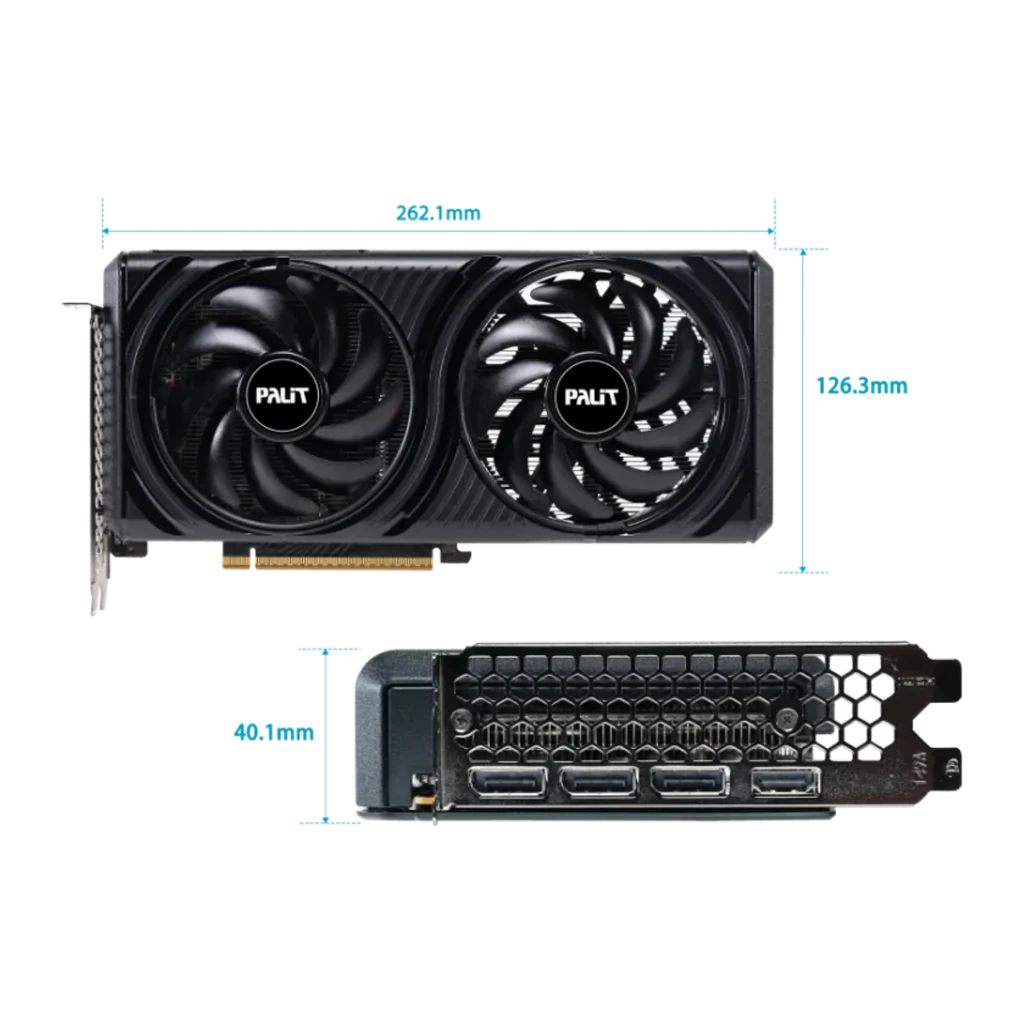 Palit GeForce RTX 5060 Infinity 2 OC 8GB preto, placa e caixa: vista frontal com cooler duplo e embalagem - Item4