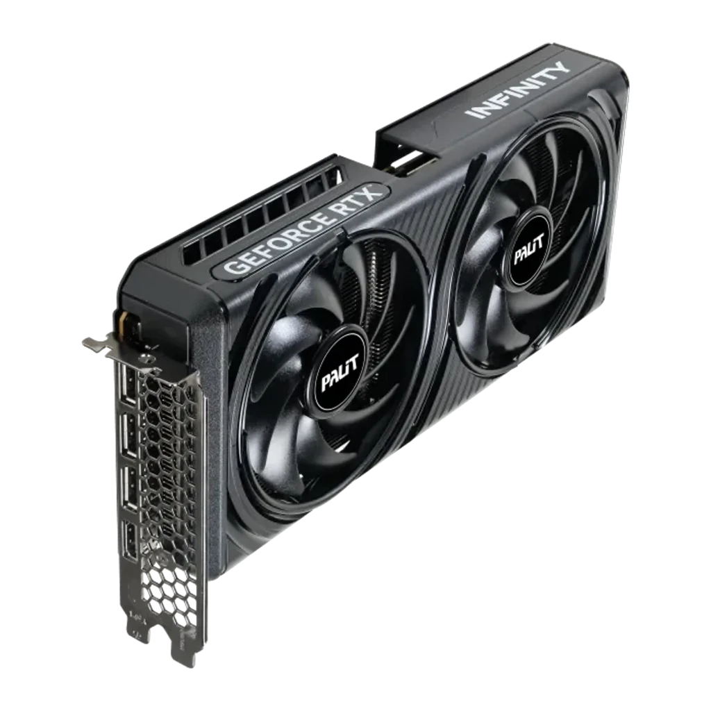 Palit GeForce RTX 5060 Infinity 2 OC 8GB preto, placa e caixa: vista frontal com cooler duplo e embalagem - Item1