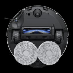 Ecovacs Deebot T50 Pro Omni Gen 2 Blanco, vista inferior: dos mopas de microfibra, cepillo principal azul y ruedas