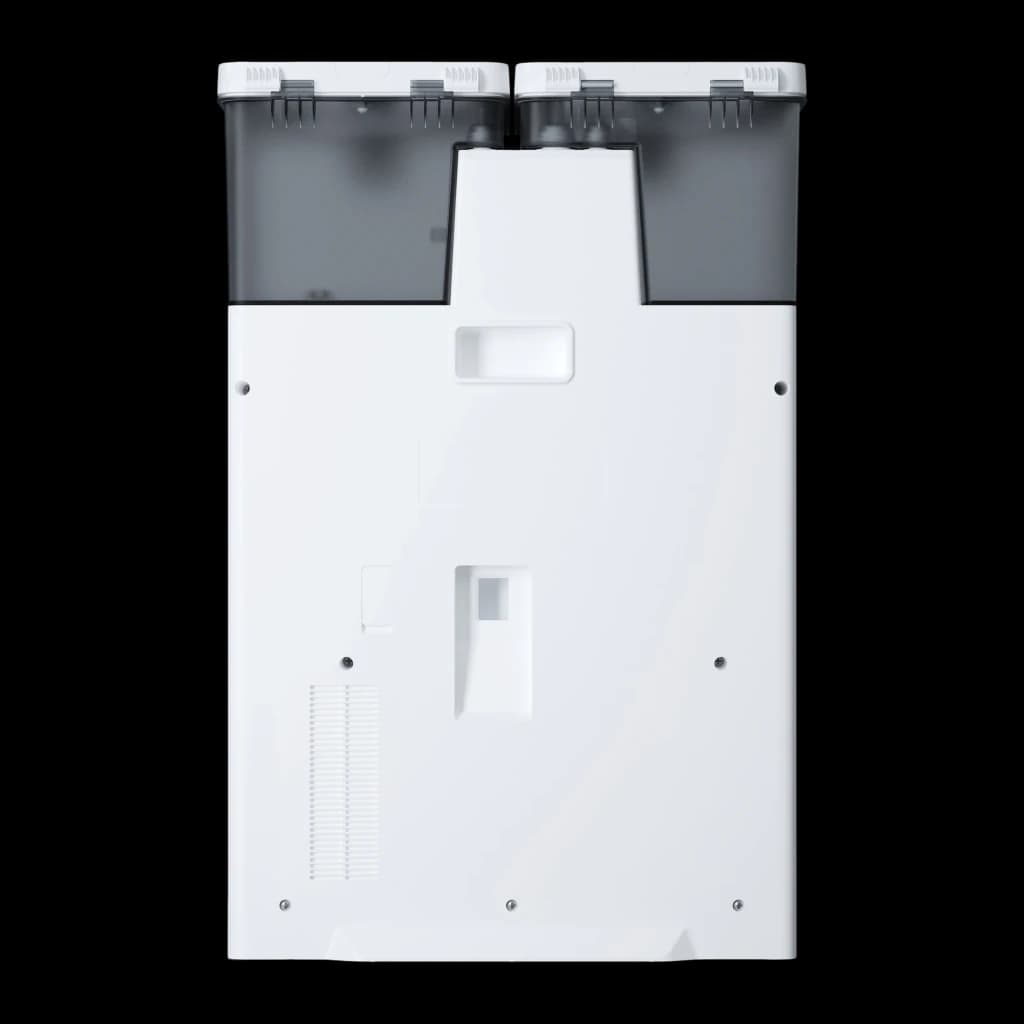 Ecovacs Deebot T50 Pro Omni Gen 2 blanco, vista trasera de la base: panel posterior blanco con rejilla de ventilación y dos