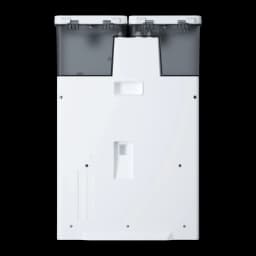 Ecovacs Deebot T50 Pro Omni Gen 2 blanco, vista trasera de la base: panel posterior blanco con rejilla de ventilación y dos