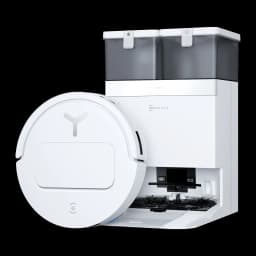 Ecovacs Deebot T50 Pro Omni Gen 2 blanco, vista separada: robot extraído mostrando tapa superior y base con interior