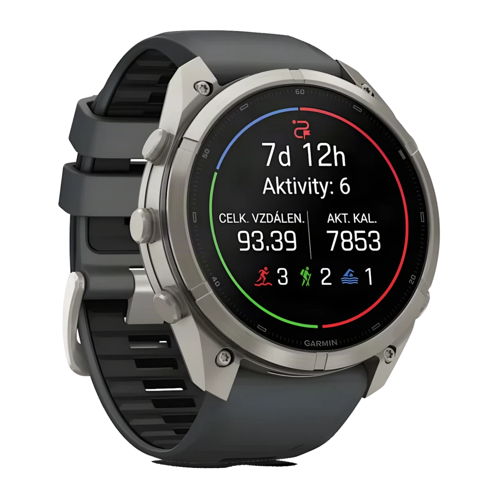 Garmin Fenix 9 Pro 51mm 64GB gris, vista frontal en ángulo: pantalla AMOLED con métricas deportivas, caja titanio y correa - Ítem2