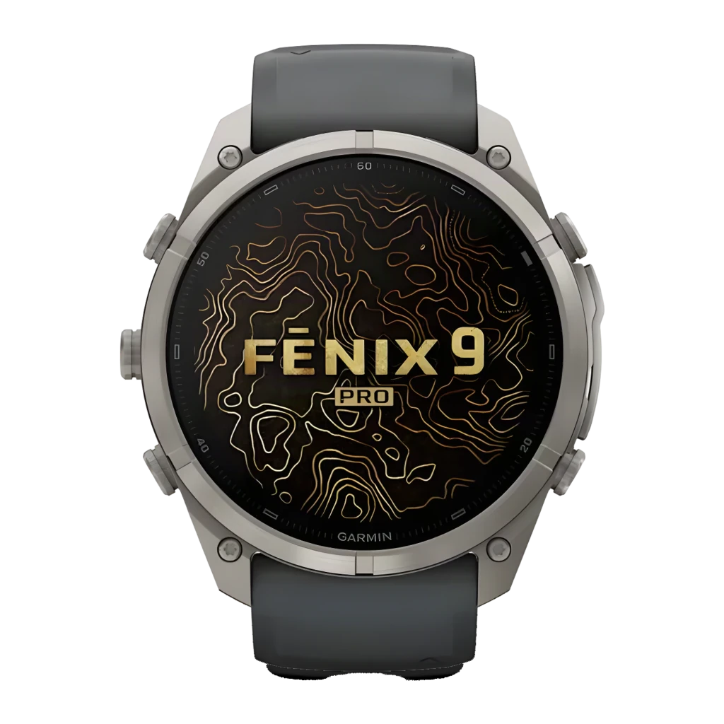 Garmin Fenix 9 Pro 51mm 64GB gris, vista frontal en ángulo: pantalla AMOLED con métricas deportivas, caja titanio y correa - Ítem5