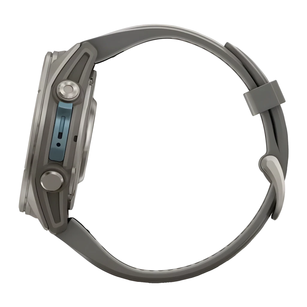 Garmin Fenix 9 43mm AMOLED Sapphire Titanium Pebble Gray 64GB, vista frontal: pantalla con mapa topográfico dorado y texto - Ítem3