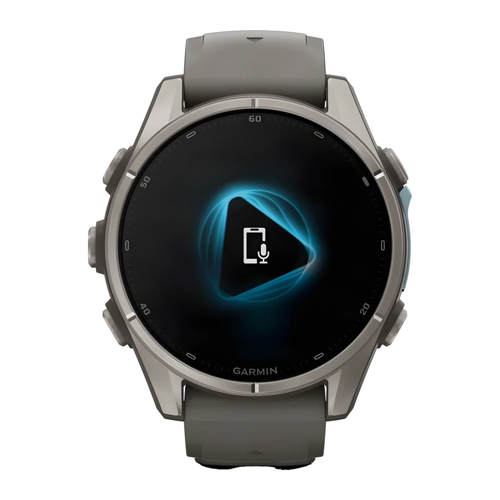 Garmin Fenix 9 43mm AMOLED Sapphire Titanium Pebble Gray 64GB, vista frontal: pantalla con mapa topográfico dorado y texto - Ítem8