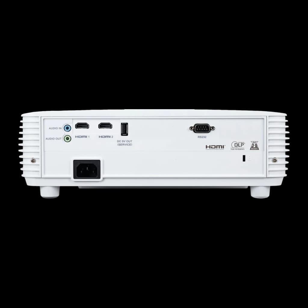 Acer Projecteur H6542 1080p 4000lm Blanc, vue arrière: double HDMI, audio, RS232, DC service et entrée alimentation