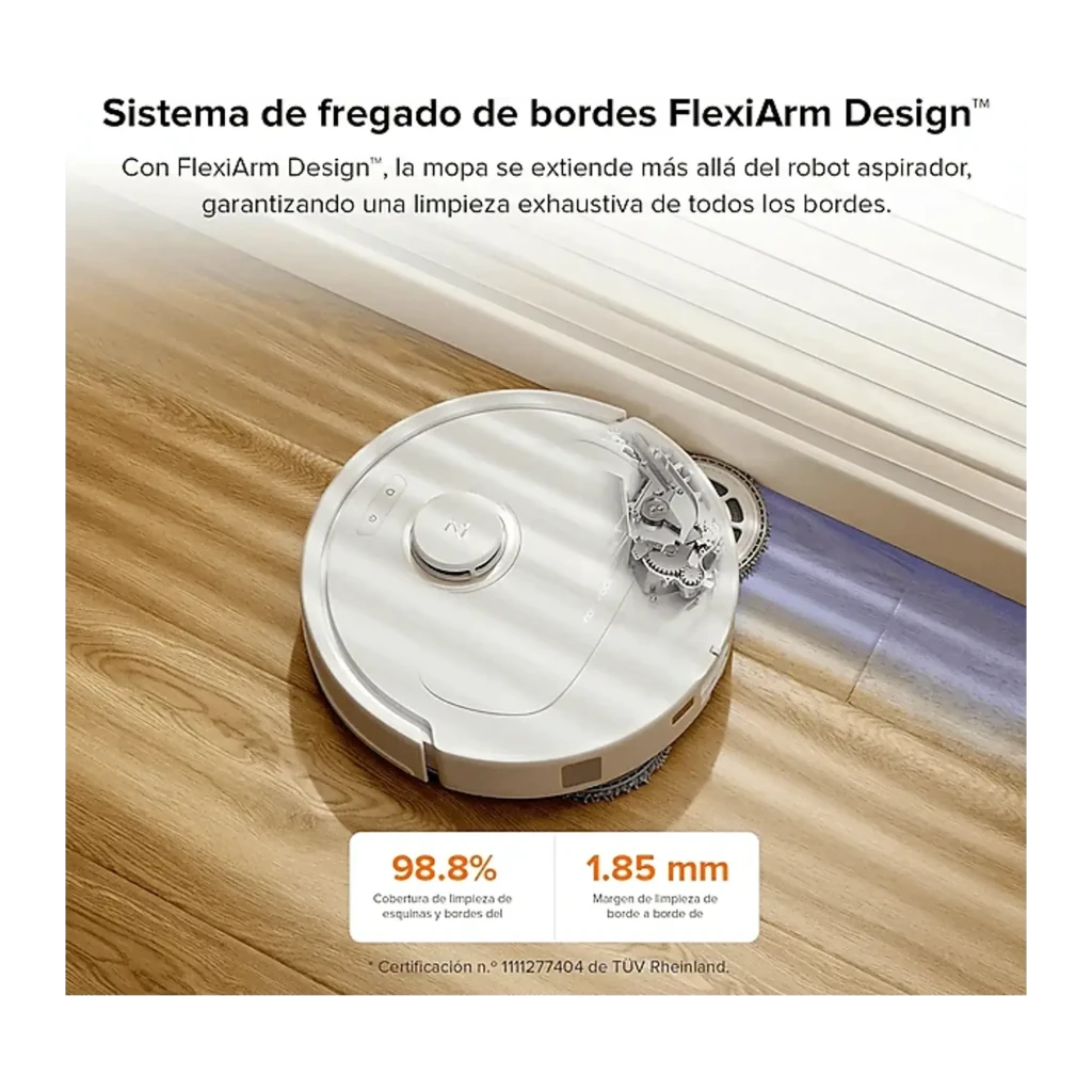 Roborock Robot aspirador Qrevo C Blanco, vista frontal derecha: robot en base de autovaciado, sensor láser y mopa visibles - Ítem9