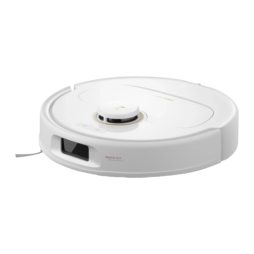 Roborock Robot aspirador Qrevo C Blanco, vista frontal derecha: robot en base de autovaciado, sensor láser y mopa visibles - Ítem2