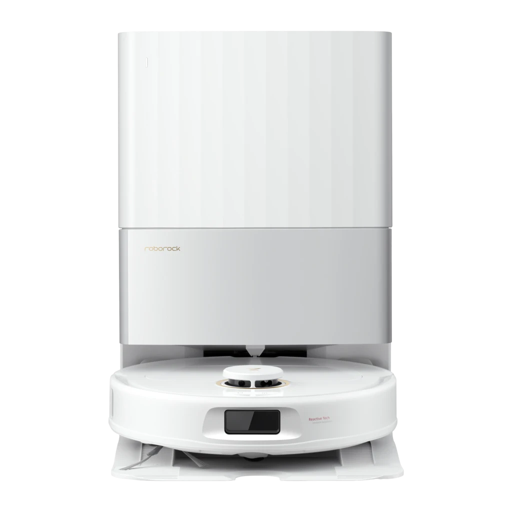 Roborock Robot aspirador Qrevo C Blanco, vista frontal derecha: robot en base de autovaciado, sensor láser y mopa visibles - Ítem3