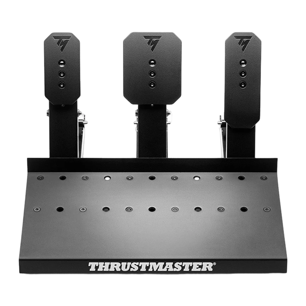 Thrustmaster Raceline Pedals III noir, vue diagonale: trois pédales métalliques avec ressorts visibles et base avec logo - Ítem1