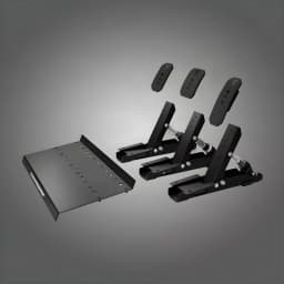 Thrustmaster Raceline Pedals III noir, vue éclatée: platine métallique séparée, 3 pédales démontées avec ressorts