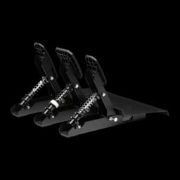 Thrustmaster Raceline Pedals III noir, vue latérale: 3 pédales métalliques avec ressorts et base plate visibles