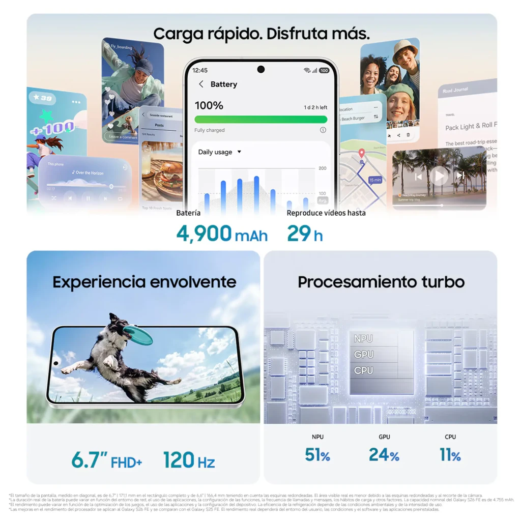 Samsung Galaxy S26 FE 5G grafito con triple cámara vertical, pantalla 6,7 pulgadas Dynamic AMOLED 2X borde a borde y orificio central para la selfie - Ítem2