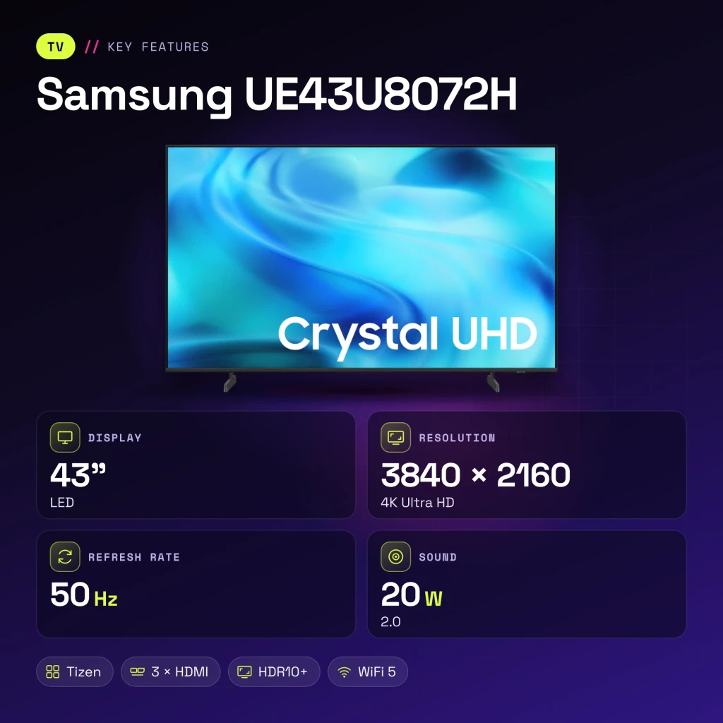 TV Samsung 43 pulgadas LED 4K UHD Tizen Negro UE43U8072H - características