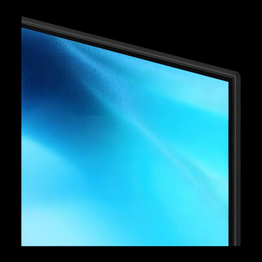 TV Samsung 43 pulgadas LED 4K UHD Tizen Negro UE43U8072H, detalle: esquina superior derecha con marco fino negro y pantalla