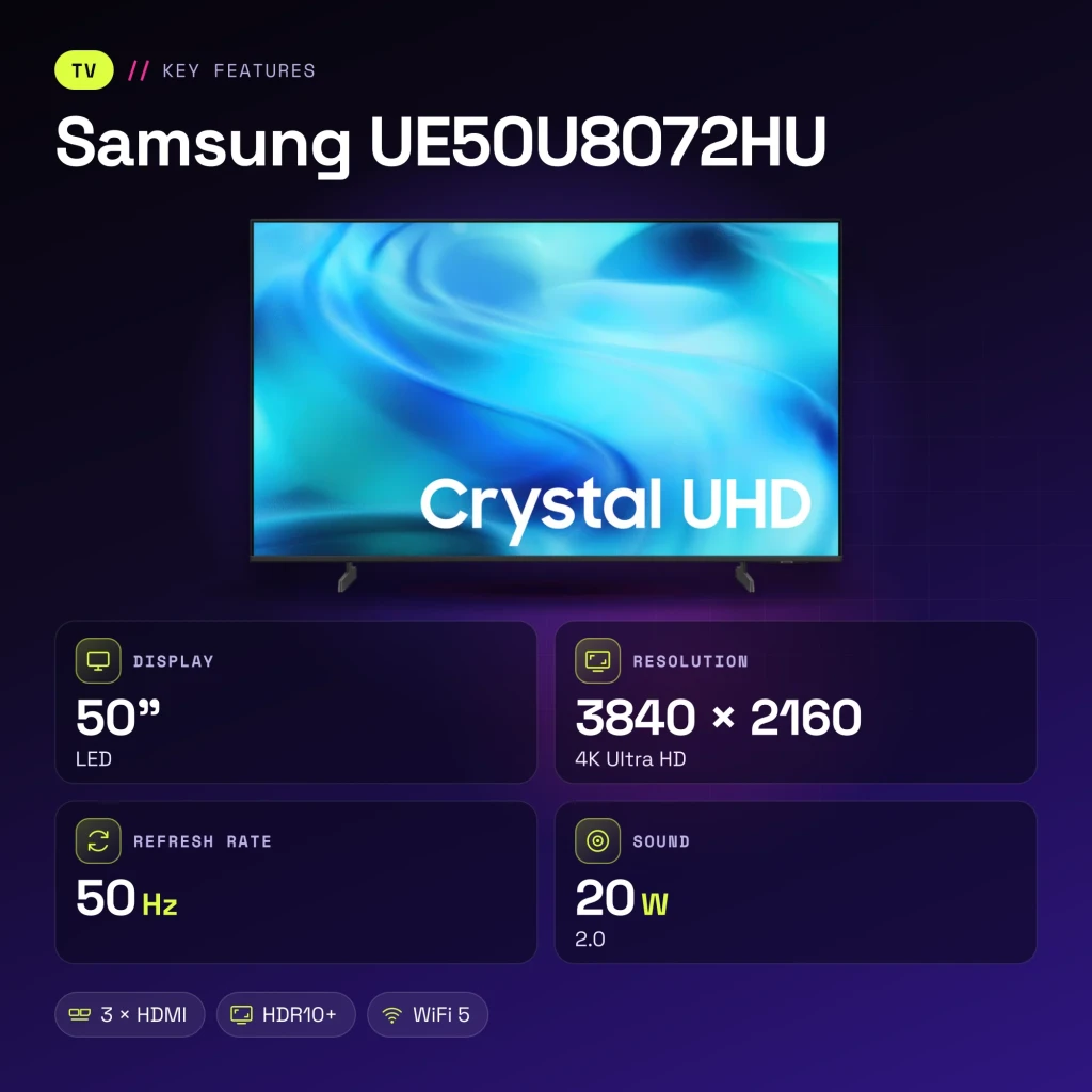 TV Samsung 50 polegadas LED 4K Tizen Preto UE50U8072HU - características