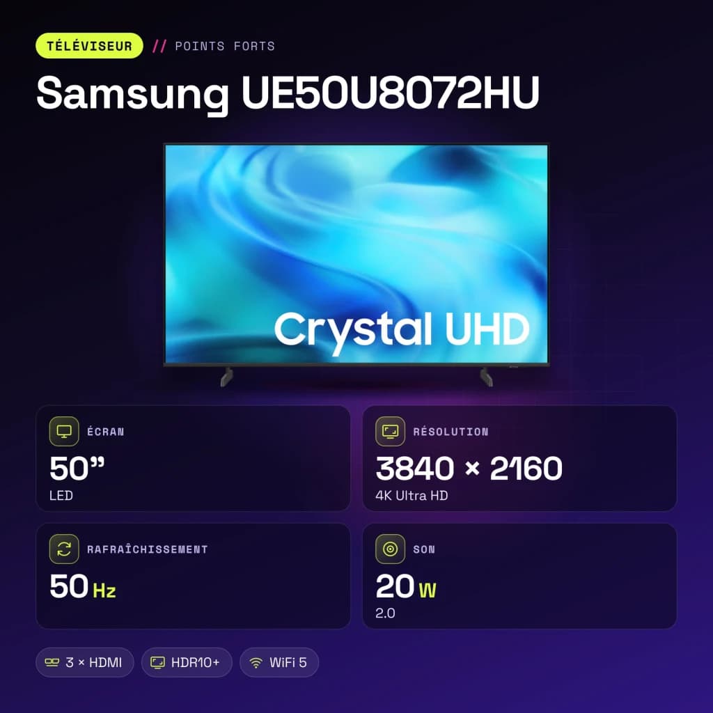 TV Samsung 50 polegadas LED 4K Tizen Preto UE50U8072HU - características