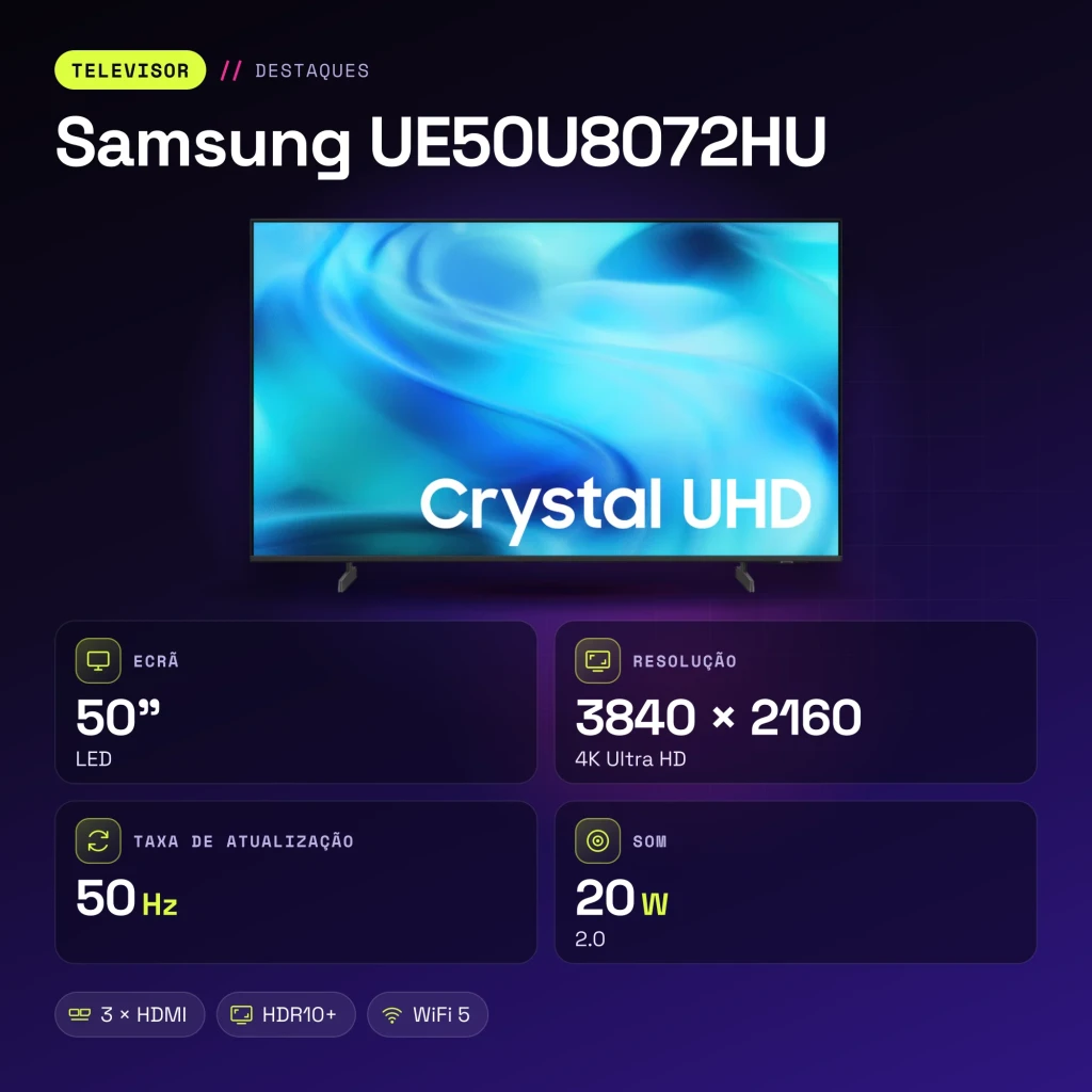 TV Samsung 50 polegadas LED 4K Tizen Preto UE50U8072HU - características