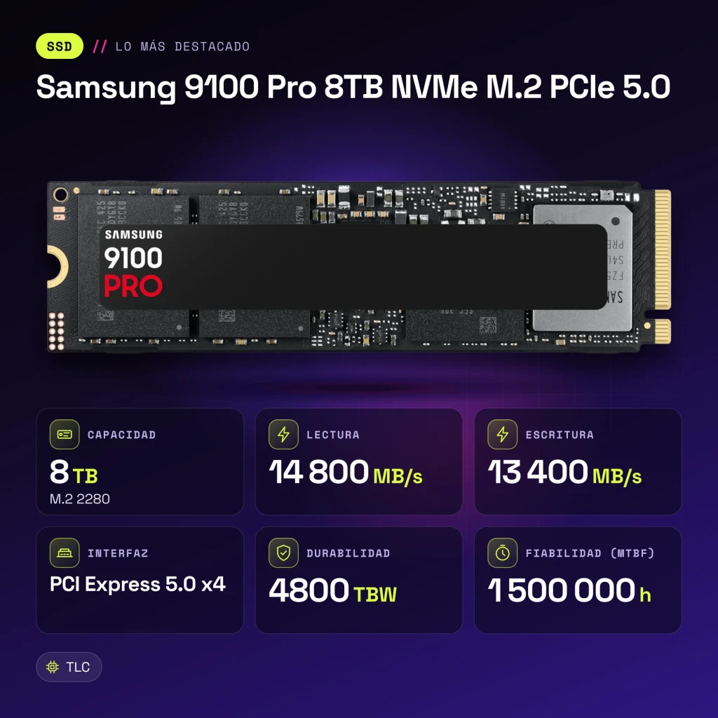 SSD Samsung 9100 Pro 8TB M.2 2280 PCIe 5.0 NVMe 2.0 - características