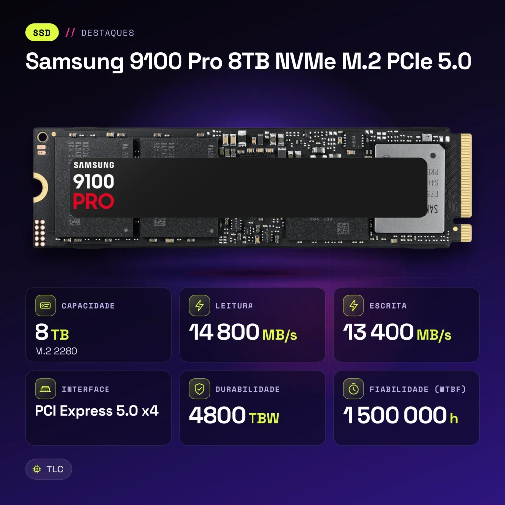 SSD Samsung 9100 Pro 8TB M.2 2280 PCIe 5.0 NVMe 2.0 - características