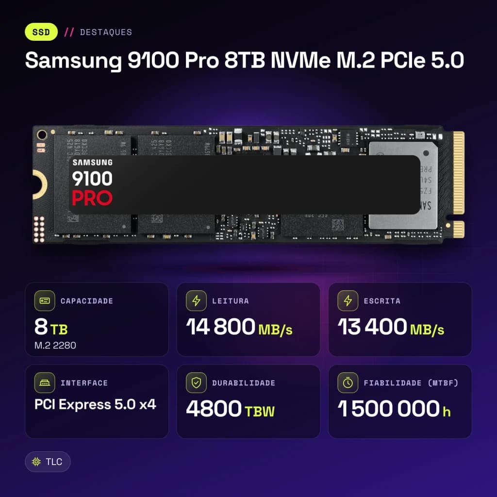 SSD Samsung 9100 Pro 8TB M.2 2280 PCIe 5.0 NVMe 2.0 - características