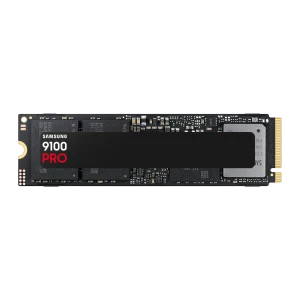 Samsung SSD 9100 Pro NVMe M.2 8TB negro, vista frontal: PCB negro con etiqueta central y conector dorado M.2