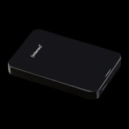 Intenso Memory Drive 1TB preto, vista em perspectiva: acabamento brilhante, logo na tampa e porta USB lateral visível